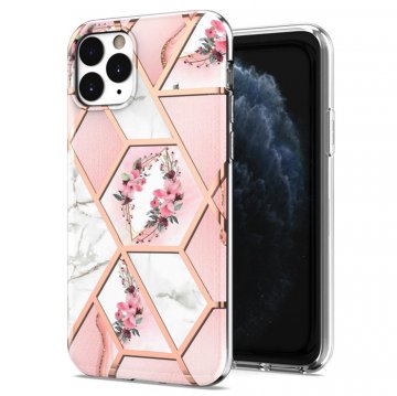 iPhone 11 Pro Flower Pattern Marble Electroplating TPU Case Pink