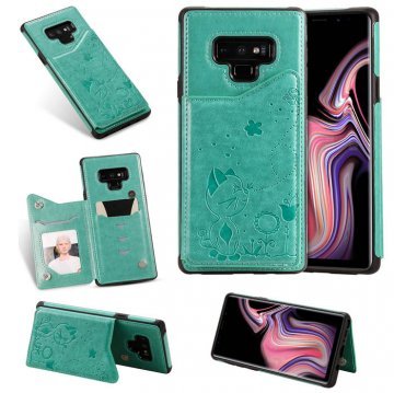 Samsung Galaxy Note 9 Bee and Cat Card Slots Stand Cover Green