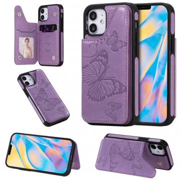iPhone 12 Mini Luxury Butterfly Magnetic Card Slots Stand Case Purple