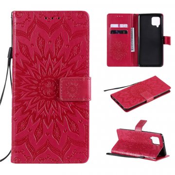Samsung Galaxy A52 5G Embossed Sunflower Wallet Magnetic Stand Case Red