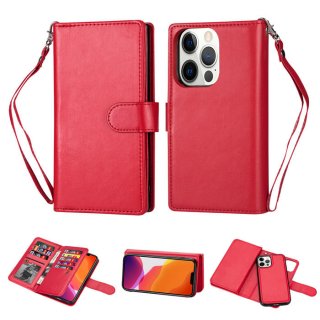 iPhone 13 Pro Max Wallet 9 Card Slots Magnetic Case Red