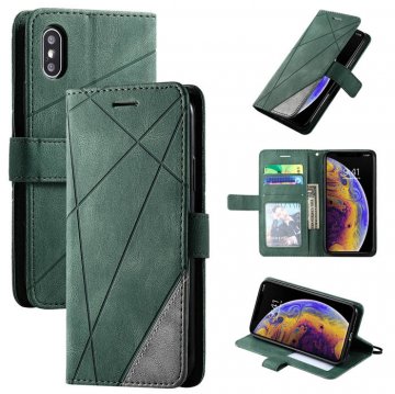 iPhone XS/X Wallet Splicing Kickstand PU Leather Case Green