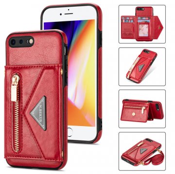 Crossbody Zipper Wallet iPhone 7 Plus/8 Plus Case With Strap Red