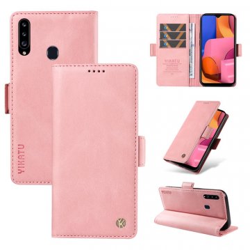 YIKATU Samsung Galaxy A20S Skin-touch Wallet Kickstand Case Pink