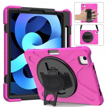 iPad Air 4 10.9 inch 2020 Heavy Duty Rugged Kickstand Hand Strap and Shoulder Strap Case Rose