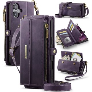 CaseMe iPhone 17 Crossbody Wallet Case with RFID Blocking & Wireless Charging Purple