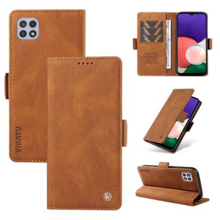 YIKATU Samsung Galaxy A22 5G Skin-touch Wallet Kickstand Case Brown