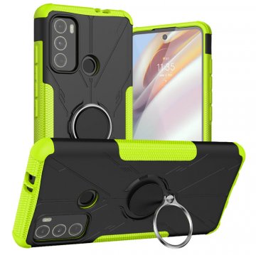 Moto G60 Hybrid Rugged PC + TPU Ring Kickstand Case Green