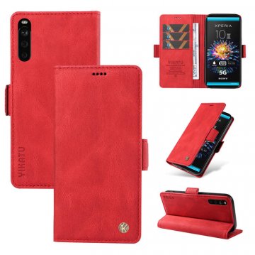 YIKATU Sony Xperia 10 III Skin-touch Wallet Kickstand Case Red