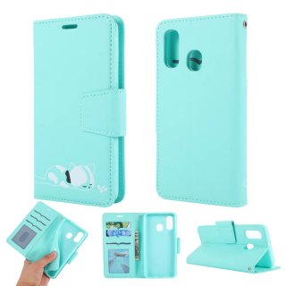 Samsung Galaxy A40 Cat Pattern Wallet Magnetic Stand Case Mint