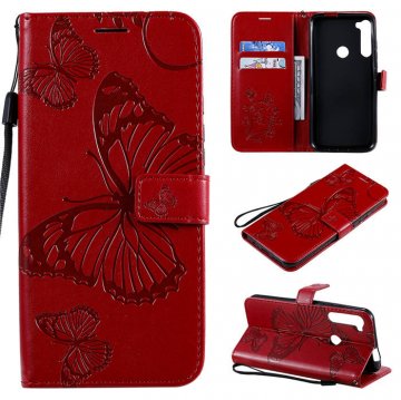 Motorola One Fusion Plus Embossed Butterfly Wallet Magnetic Stand Case Red