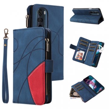 Motorola Edge X30 Zipper Wallet Magnetic Stand Case Blue