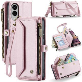 CaseMe Samsung Galaxy S25 Edge Wallet RFID Blocking Crossbody Phone Case Pink