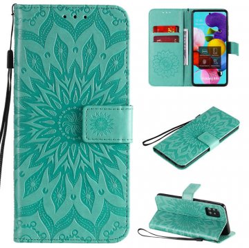 Samsung Galaxy A51 5G Embossed Sunflower Wallet Stand Case Green