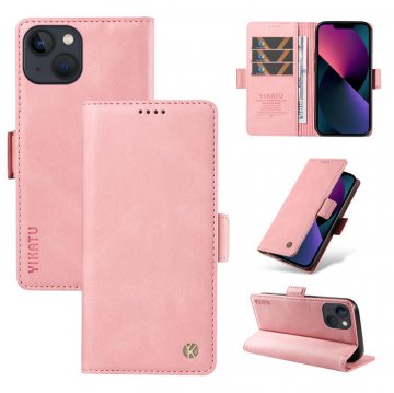 YIKATU iPhone 14 Plus Skin-touch Wallet Kickstand Case Pink