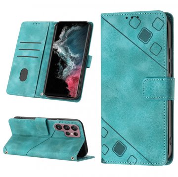 Skin-friendly Samsung Galaxy S22 Ultra Wallet Stand Case with Wrist Strap Green