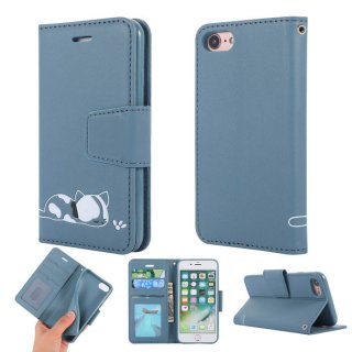 iPhone 7/8 Cat Pattern Wallet Magnetic Stand Leather Case Blue