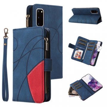 Samsung Galaxy S20 Zipper Wallet Magnetic Stand Case Blue