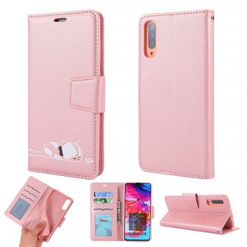 Samsung Galaxy A70 Cat Pattern Wallet Magnetic Stand Case Pink