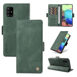 YIKATU Samsung Galaxy A71 5G Skin-touch Wallet Kickstand Case Green