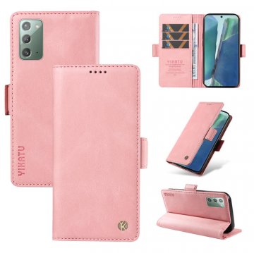 YIKATU Samsung Galaxy Note 20 Skin-touch Wallet Kickstand Case Pink