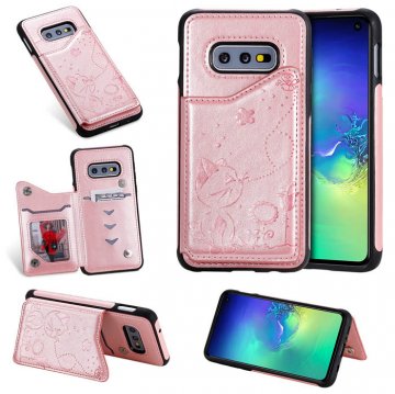 Samsung Galaxy S10e Bee and Cat Magnetic Card Slots Stand Cover Rose Gold