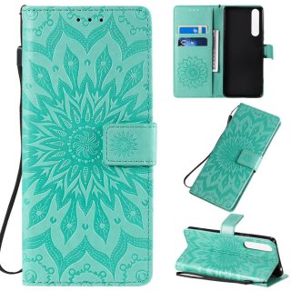 Sony Xperia 1 II Embossed Sunflower Wallet Stand Case Green