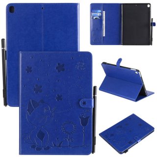 iPad Pro 10.2 inch 2019 Embossed Cat Wallet Stand Leather Case Blue