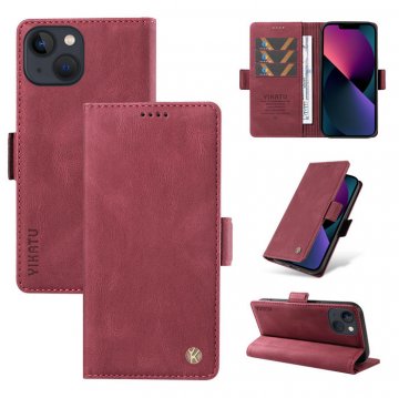 YIKATU iPhone 14 Plus Skin-touch Wallet Kickstand Case Wine Red
