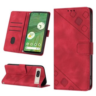 Skin-friendly Google Pixel 7 Wallet Stand Case with Wrist Strap Red