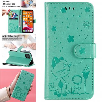 iPhone 11 Pro Embossed Cat Bee Wallet Magnetic Stand Case Green