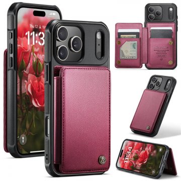 CaseMe iPhone 17 Pro RFID Blocking Card Holder Case with Kickstand Red