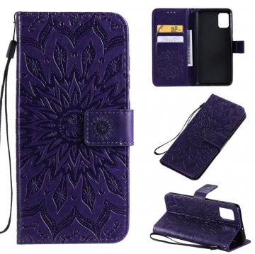 Samsung Galaxy A51 Embossed Sunflower Wallet Stand Case Purple