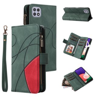 Samsung Galaxy A22 5G Zipper Wallet Magnetic Stand Case Green