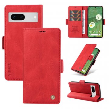 YIKATU Google Pixel 7 Skin-touch Wallet Kickstand Case Red