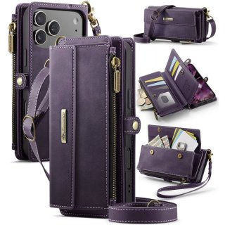 CaseMe iPhone 17 Pro Crossbody Wallet Case with RFID Blocking & Wireless Charging Purple