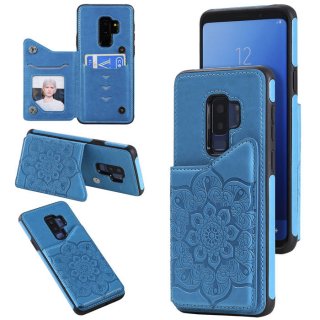 Samsung Galaxy S9 Plus Embossed Wallet Magnetic Stand Case Blue