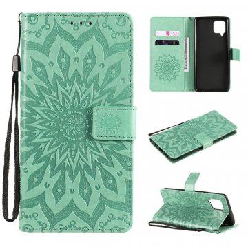 Samsung Galaxy A52 5G Embossed Sunflower Wallet Magnetic Stand Case Green