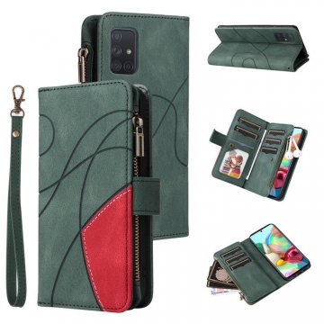 Samsung Galaxy A71 Zipper Wallet Magnetic Stand Case Green