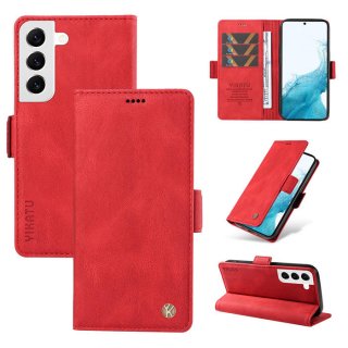 YIKATU Samsung Galaxy S22 Skin-touch Wallet Kickstand Case Red