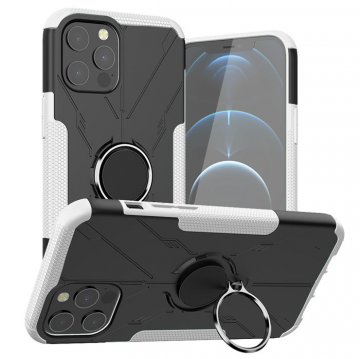 iPhone 12 Pro Max Hybrid Rugged PC + TPU Ring Kickstand Case White