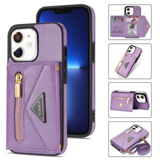 Crossbody Zipper Wallet iPhone 12/12 Pro Case With Strap Purple