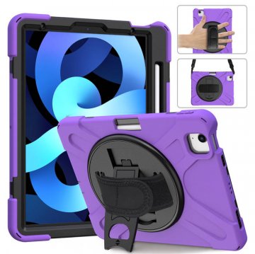 iPad Air 4 10.9 inch 2020 Heavy Duty Rugged Kickstand Hand Strap and Shoulder Strap Case Purple