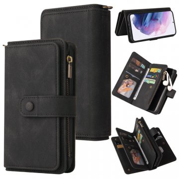 Samsung S22 Plus Wallet 15 Card Slots Case with Wrist Strap Black