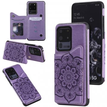 Samsung Galaxy S20 Ultra Embossed Wallet Magnetic Stand Case Purple