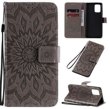 Samsung Galaxy A91/S10 Lite Embossed Sunflower Wallet Stand Case Gray