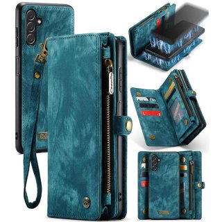 CaseMe Samsung Galaxy A13 5G Zipper Wallet Case with Wrist Strap Blue