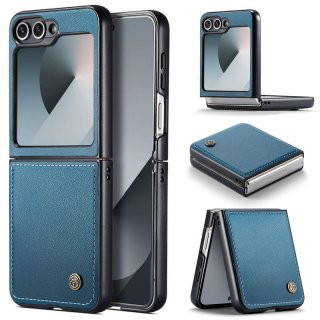 CaseMe Samsung Galaxy Z Flip7 FE Litchi Skin PU Leather Case Blue