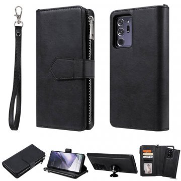 Samsung Galaxy Note 20 Ultra Zipper Wallet Magnetic Detachable 2 in 1 Case Black