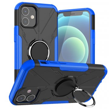 iPhone 12 Mini Hybrid Rugged PC + TPU Ring Kickstand Case Blue